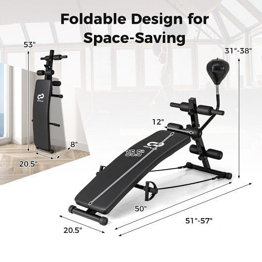 Adjustable Decline Sit Up Bench for Exercise for Home Gym with Speed Ball and 2 Resistance Bands-3