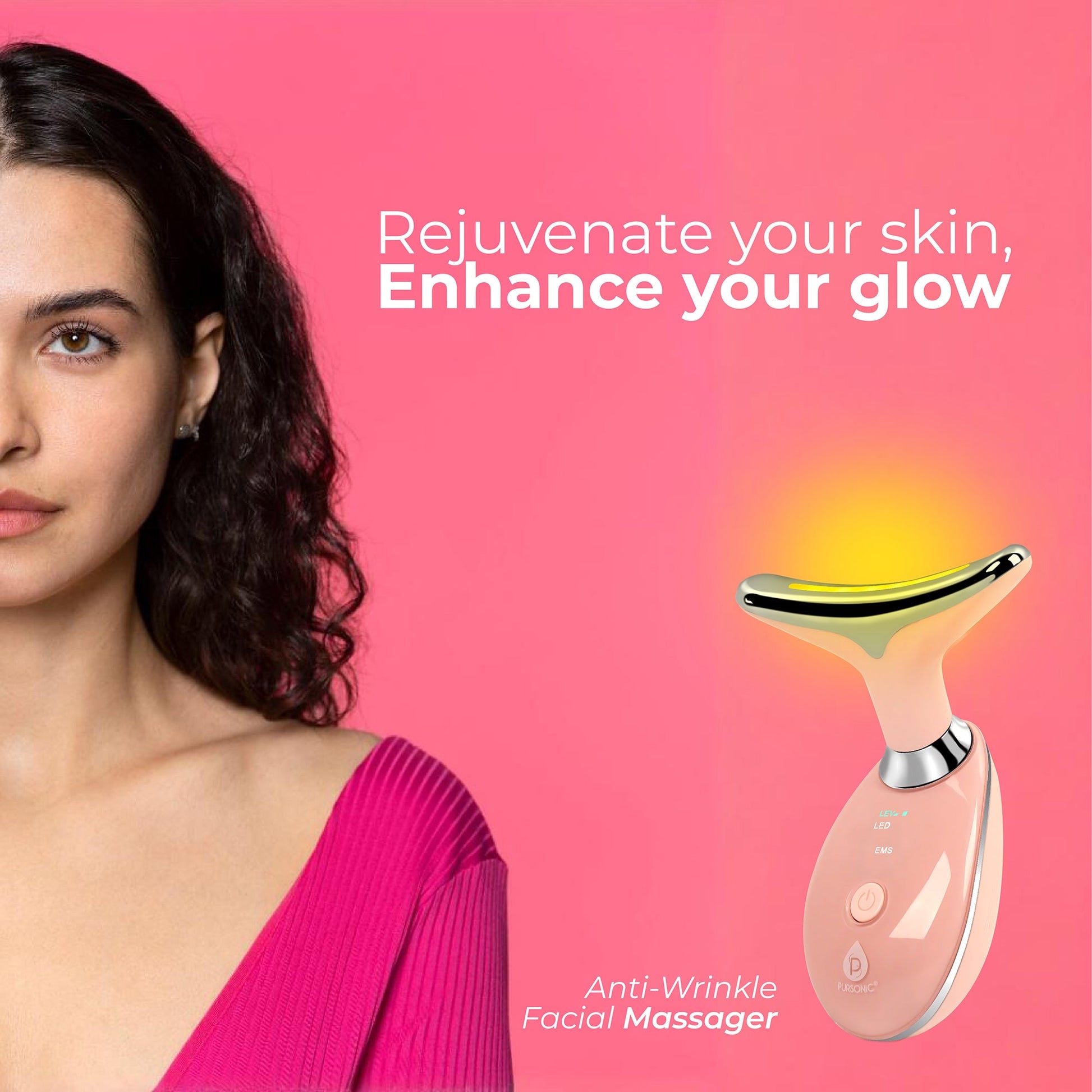 Pursonic 7-in-1 LED Light Therapy Beauty Device - Red Light Therapy Face & Neck Sculpting Wand-2